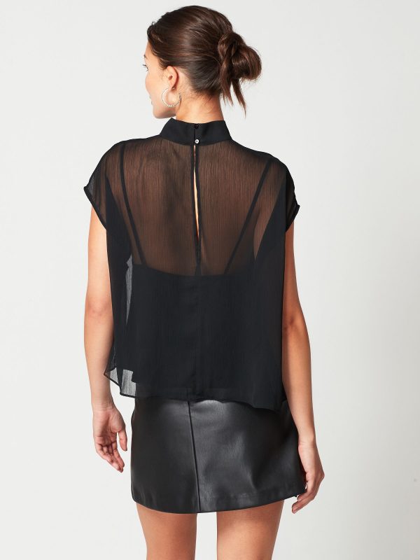 GO8423 Black Sheer Layer Cap Sleeve Top - Image 3