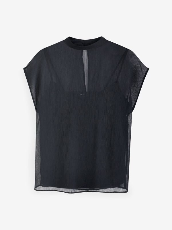 GO8423 Black Sheer Layer Cap Sleeve Top - Image 5