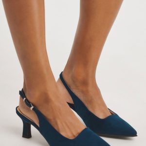 GO8448 Navy Flexi Sole Kitten Heel Slingback Shoes In Wide Fit