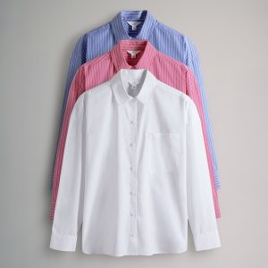 GO8436 Blue Stripe/Pink Stripe/White 3 Pack Cotton Poplin Button Through Shirts