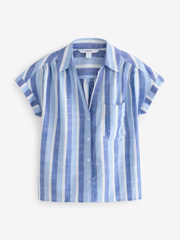 GO8428 Blue Stripe Short Sleeve Shirt With Linen - Image 6