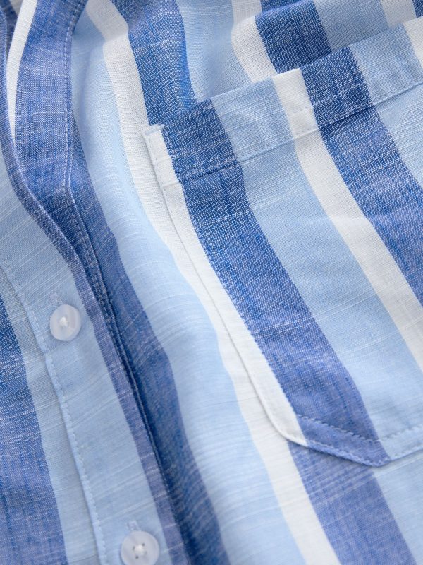 GO8428 Blue Stripe Short Sleeve Shirt With Linen - Image 7
