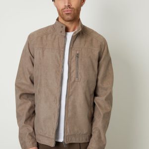 GO8481 Brown Faux Suede Racer Jacket