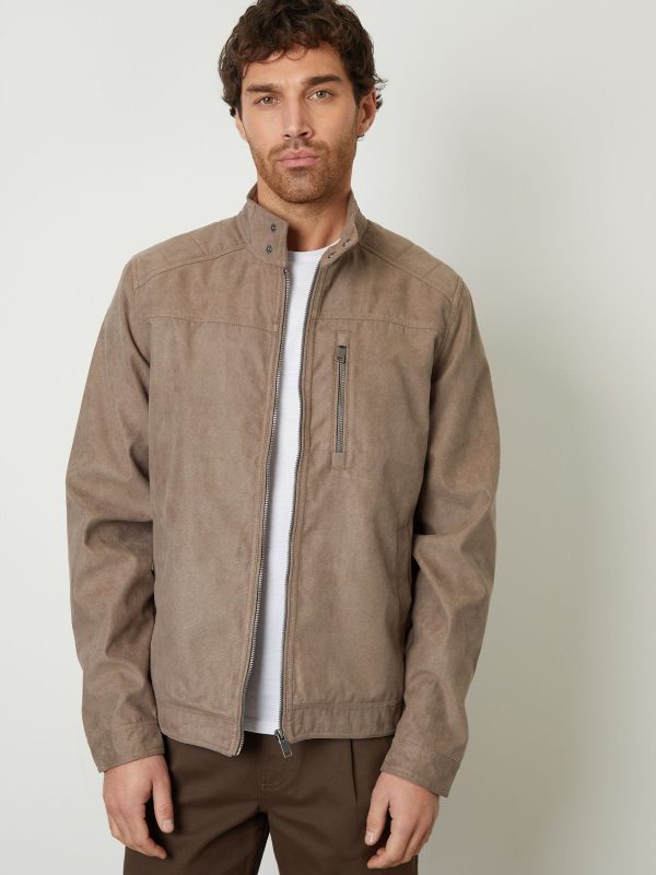 GO8481 Brown Faux Suede Racer Jacket