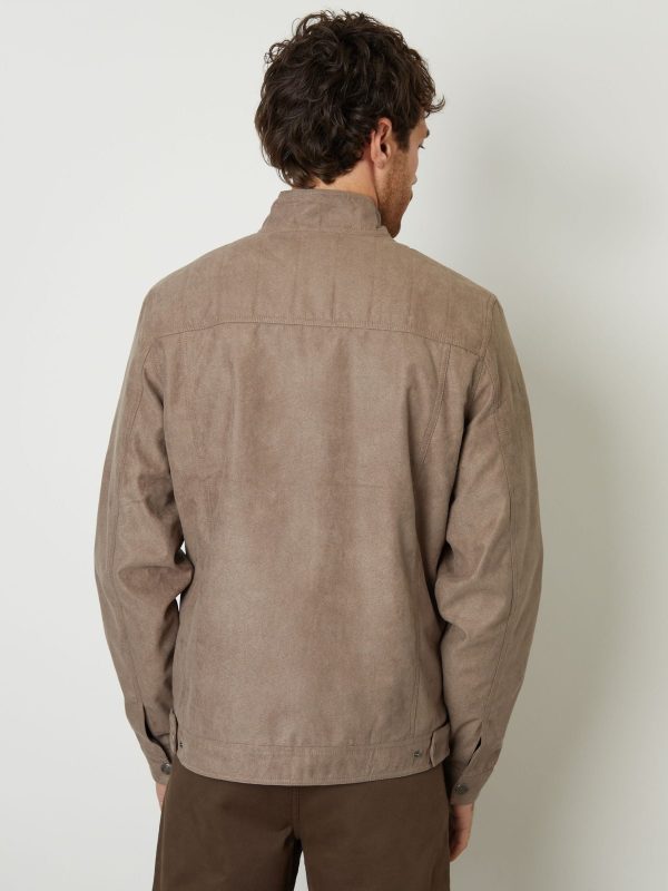 GO8481 Brown Faux Suede Racer Jacket - Image 2