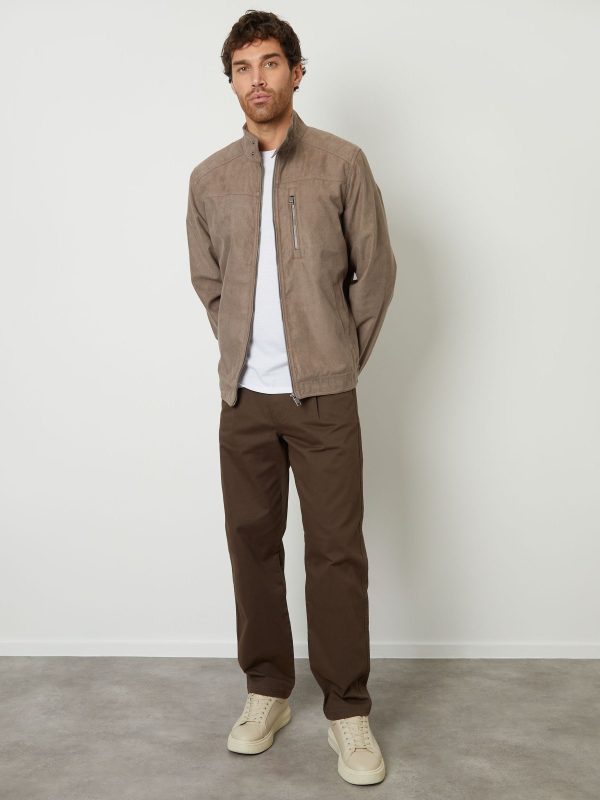 GO8481 Brown Faux Suede Racer Jacket - Image 3