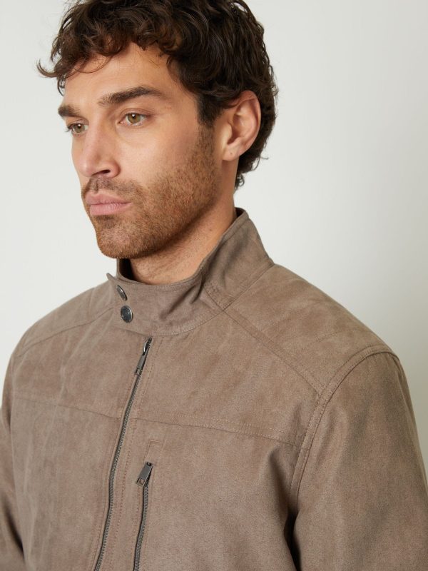 GO8481 Brown Faux Suede Racer Jacket - Image 4
