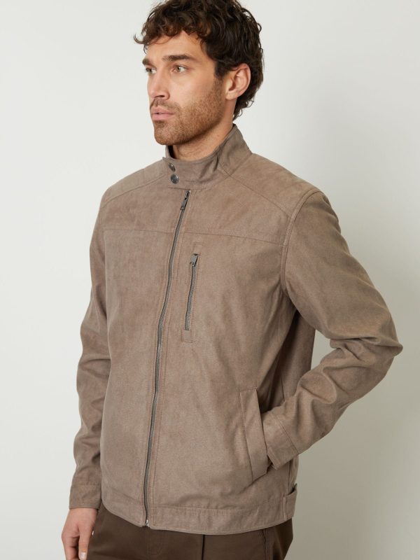 GO8481 Brown Faux Suede Racer Jacket - Image 5