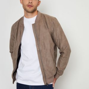 GO8480 Brown Faux Suede Bomber Jacket