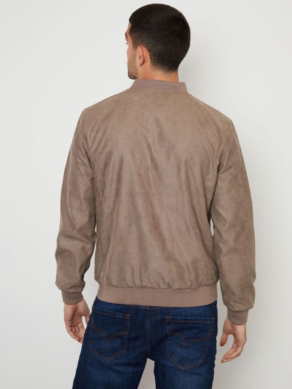 GO8480 Brown Faux Suede Bomber Jacket - Image 2