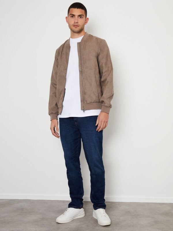 GO8480 Brown Faux Suede Bomber Jacket - Image 3