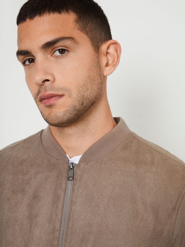 GO8480 Brown Faux Suede Bomber Jacket - Image 4