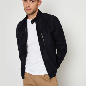 GO8478 Black Faux Suede Racer Jacket