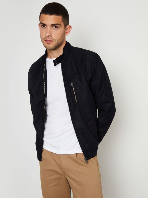 GO8478 Black Faux Suede Racer Jacket