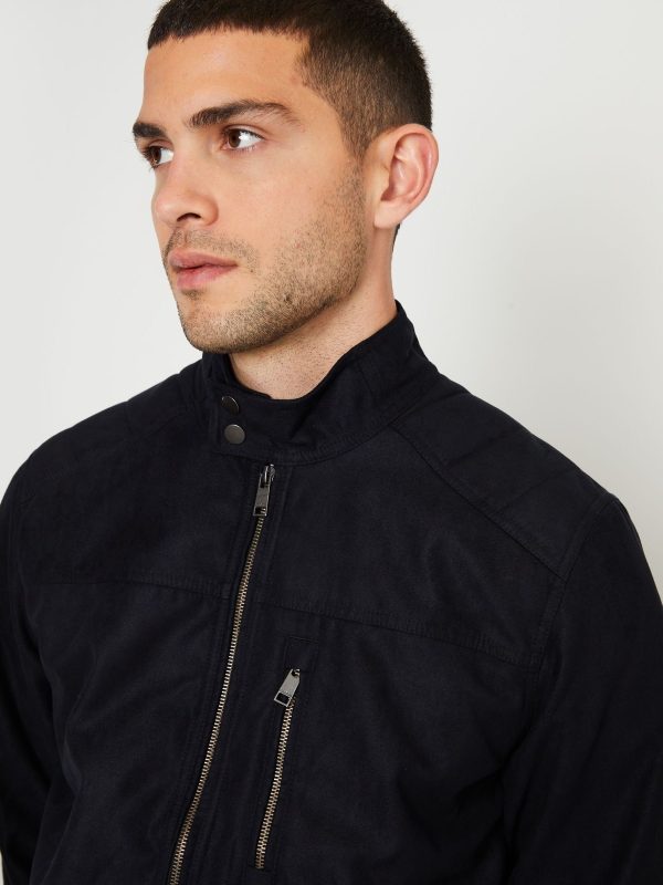 GO8478 Black Faux Suede Racer Jacket - Image 4