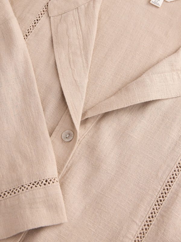 GO8430 Neutral Stone Linen Blend Short Sleeve Ladder Insert Shirt - Image 7