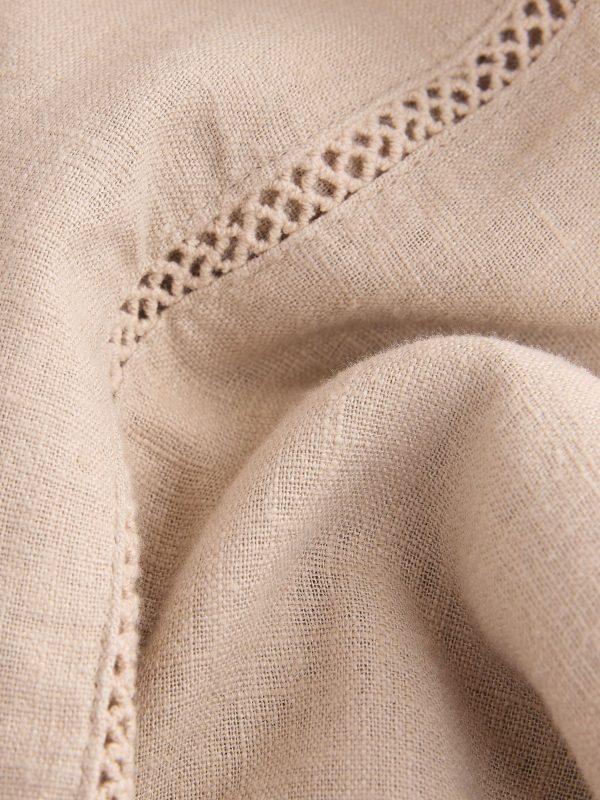 GO8430 Neutral Stone Linen Blend Short Sleeve Ladder Insert Shirt - Image 8