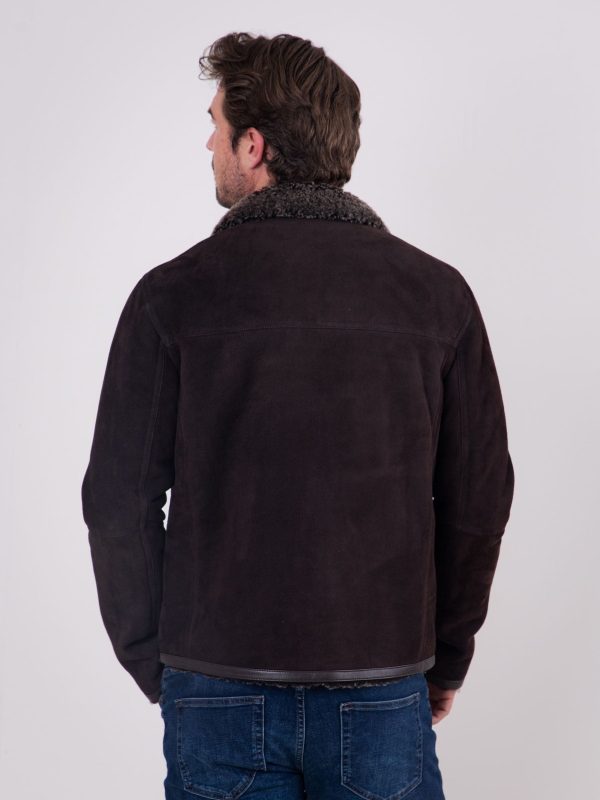 GO8476 Leather Brown Buccaneer Suede Finish Sheepskin Racer Jacket - Image 8