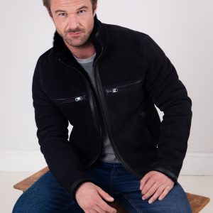 GO8475 Leather Black Buccaneer Suede Finish Sheepskin Racer Jacket