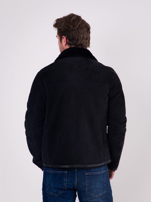 GO8475 Leather Black Buccaneer Suede Finish Sheepskin Racer Jacket - Image 4