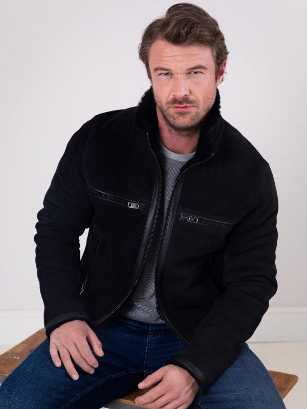 GO8475 Leather Black Buccaneer Suede Finish Sheepskin Racer Jacket - Image 5