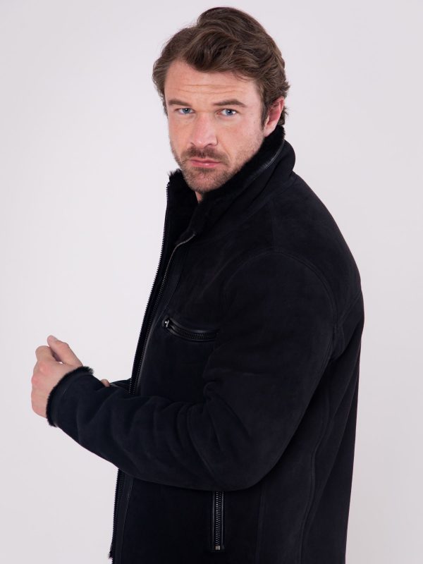 GO8475 Leather Black Buccaneer Suede Finish Sheepskin Racer Jacket - Image 7