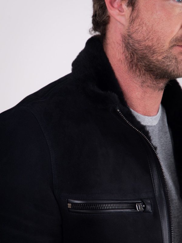 GO8475 Leather Black Buccaneer Suede Finish Sheepskin Racer Jacket - Image 9