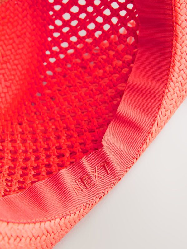 GO8472 Red Wide Frayed Brim Hat - Image 7