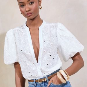GO8421 White Brodierie Puff Sleeve Blouse