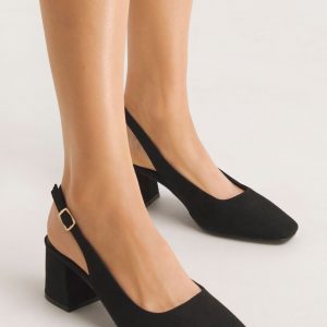 GO8439 Black Wide Fit Flexi Sole Kitten Slingback Block Heel Shoes