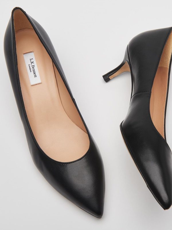 GO8442 Black Leather Audrey Kitten Heel Courts - Image 3