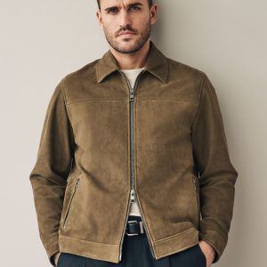 GO8485 Brown Suede Zip Through Shirt Jacket