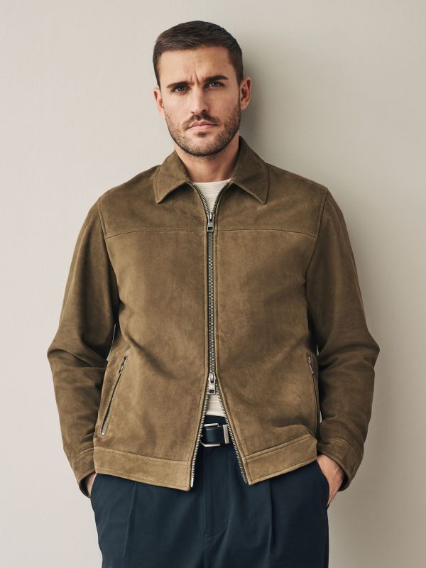 GO8485 Brown Suede Zip Through Shirt Jacket