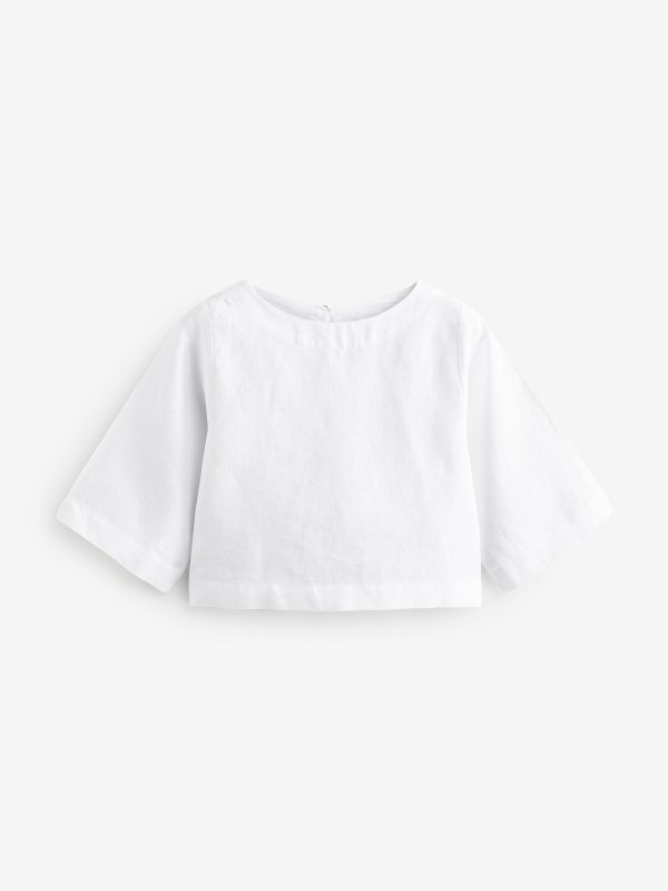 GO8437 White Premium 100% Linen Boxy Short Sleeve Blouse - Image 8