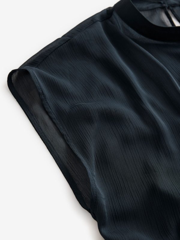 GO8427 Navy Blue Sheer Layer Cap Sleeve Top - Image 7