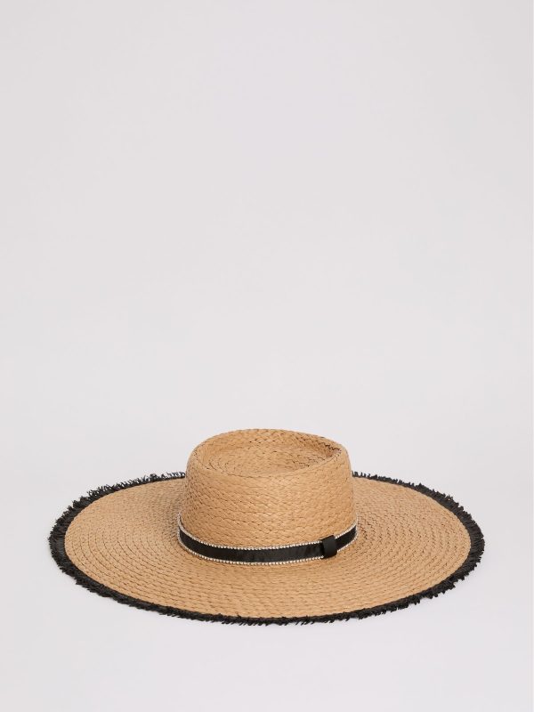 GO8467 Natural Large Embellished Raffia Hat