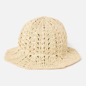 GO8465 Cream Crochet Scalloped Edge  Bucket Hat