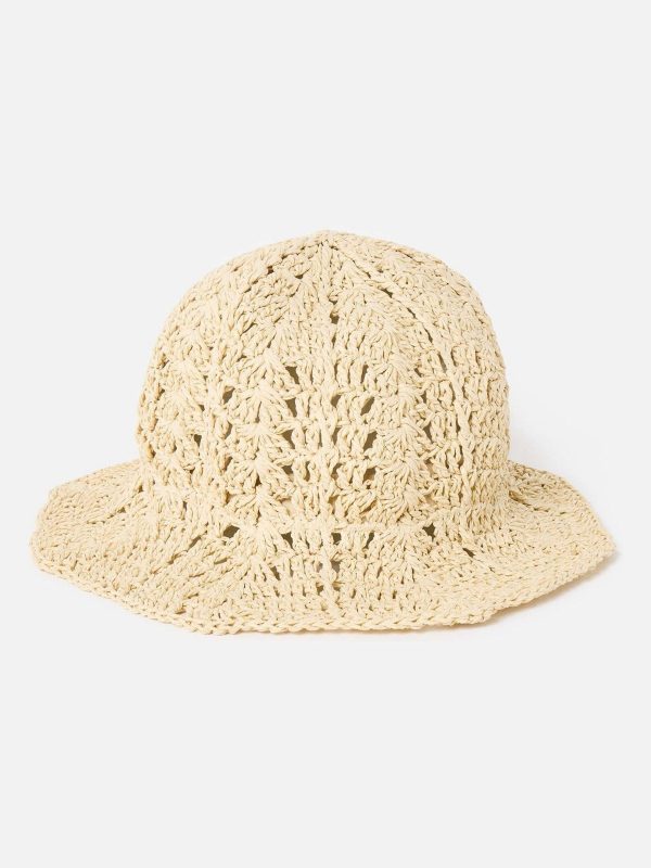 GO8465 Cream Crochet Scalloped Edge  Bucket Hat