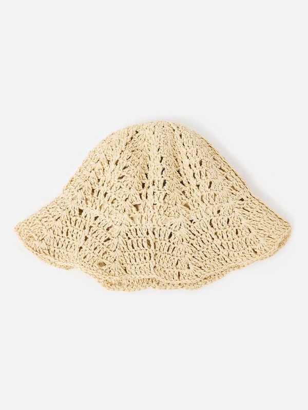 GO8465 Cream Crochet Scalloped Edge  Bucket Hat - Image 2