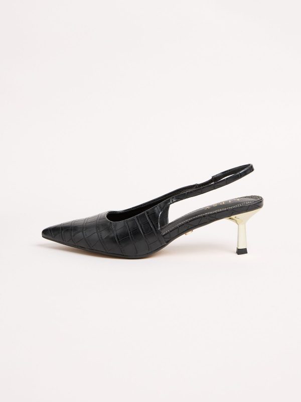 GO8440 Black Faux Leather Kitten Heel Pointed Slingback Court Shoes - Image 5