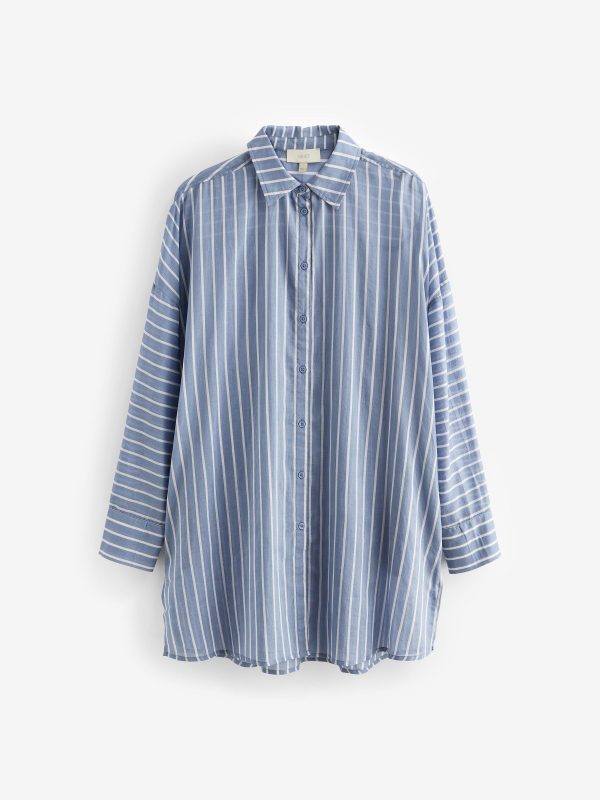 GO8434 Blue/White Stripe 100% Cotton Beach Shirt Cover-Up - Image 5
